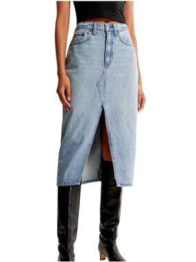 Abercrombie & Fitch Women’s Denim Jeans Midi Skirt, Light Wash, 31/12